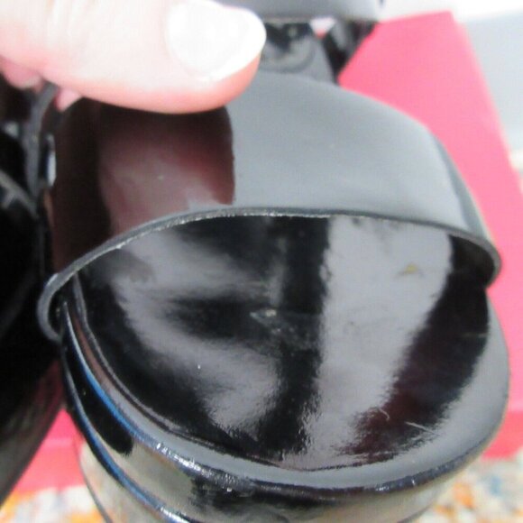 BCBG Girls Patty Women 7 Black Sandals Open Toe Wedge Heel Chunky y2k Brat 548 - Picture 7 of 9